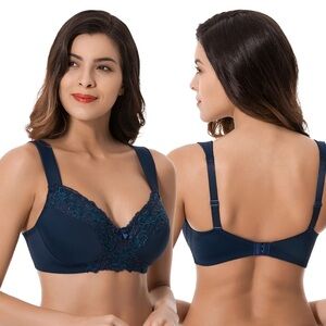 Curve Muse Size 42C Navy Blue Unpadded Underwire Bra With Lace NWOT
